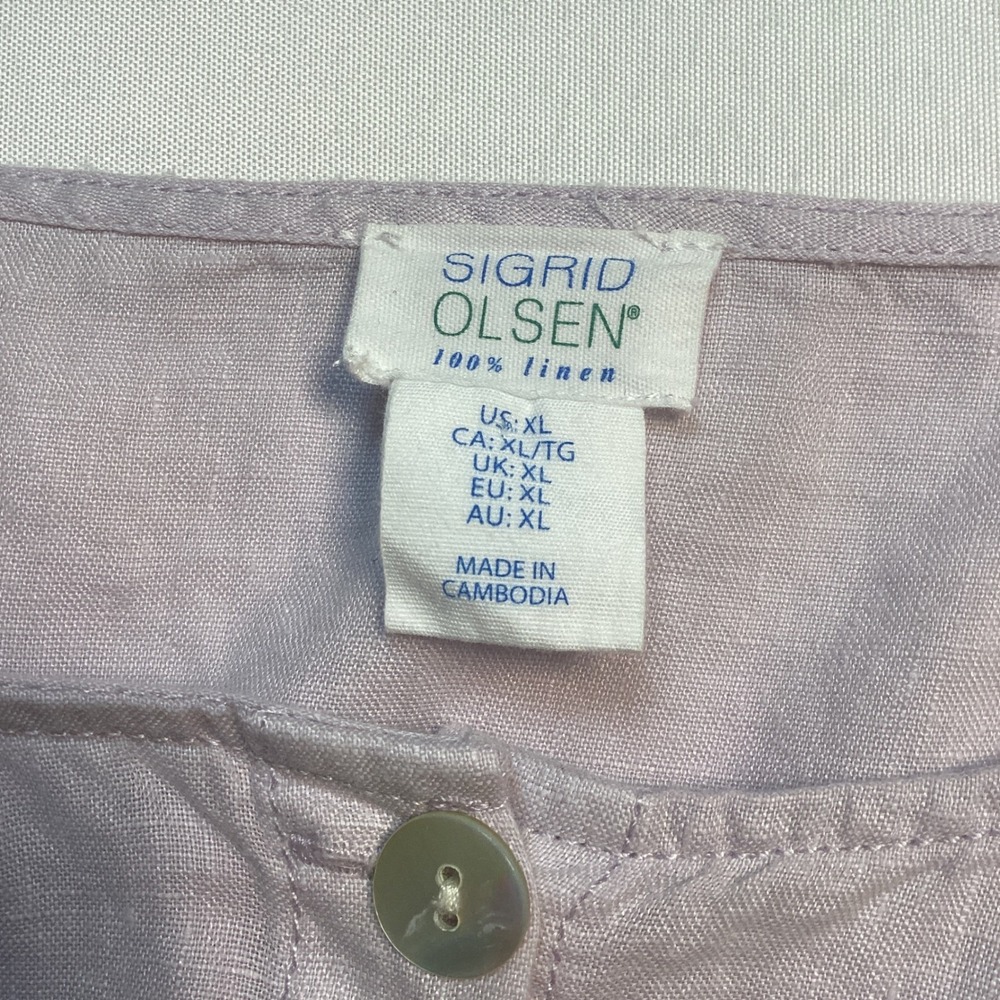 Sigrid Olsen Linen Button Down Shirt Women XL Purple Peplum Boho Coastal Minimal - Picture 4 of 7